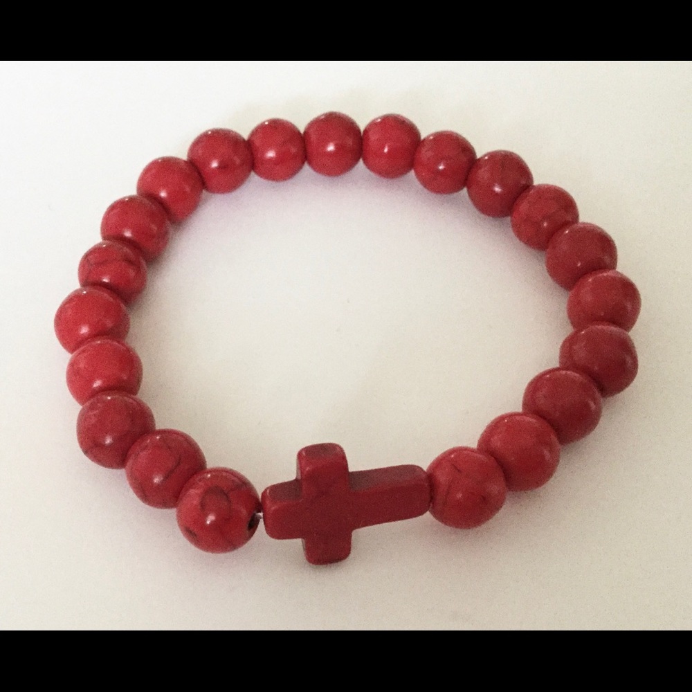 Red Howlite with Red Howlite Cross Bracelet
